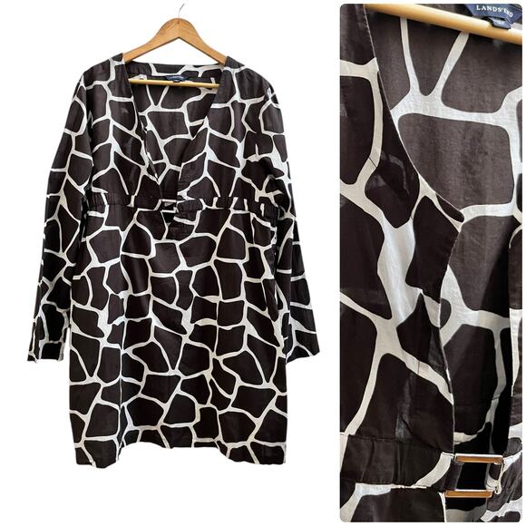 Lands End Flaw Giraffe Print V Neck Buckle Detail Swim Coverup Plus Size 18-20 - Picture 1 of 10